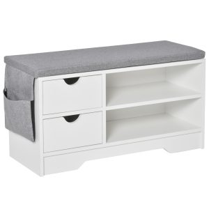 Banchetă Pantofar Compactă HOMCOM, Bancă Depozitare din Lemn pentru 4 Perechi Pantofi, Design Modern, Alb | Aosom Romania