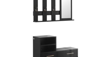 HOMCOM Set de 2, Organizator Lucios Intens pentru Holul de la Intrare cu Banca Dulap de Depozitare a Pantofilor, Cuier de Hol, Negru | Aosom Romania