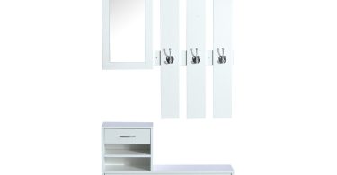 HOMCOM Mobila de Hol Moderna Garderoba Set Cuier, Oglinda si Dulap Pantofi 3 in 1, in Lemn Alb | Aosom Romania