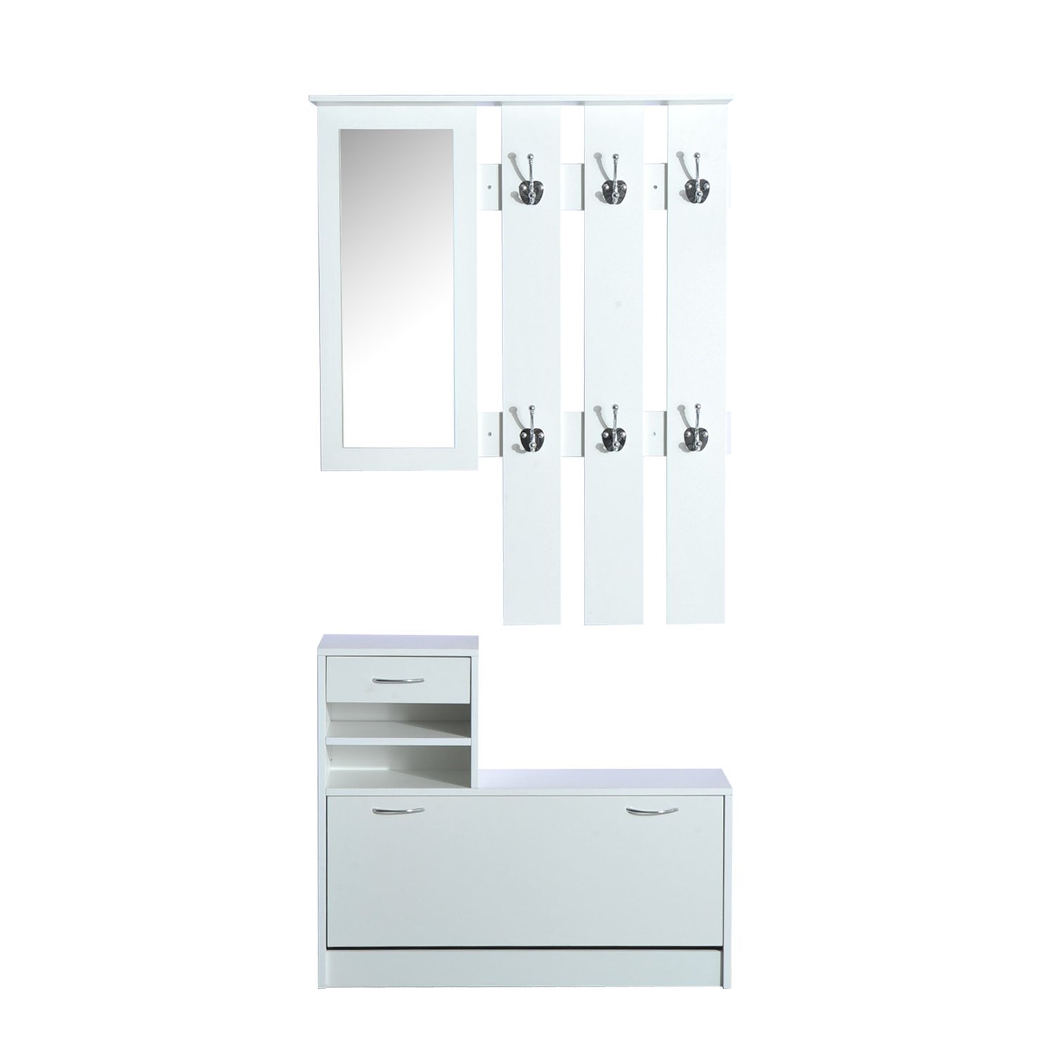 HOMCOM Mobila de Hol Moderna Garderoba Set Cuier, Oglinda si Dulap Pantofi 3 in 1, in Lemn Alb | Aosom Romania