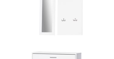 HOMCOM Set 3 Piese Suport pantofi Suport haine Oglinda pentru Hol sau Dormitor, din Lemn, 80x27x46,5cm, Alb | Aosom Romania