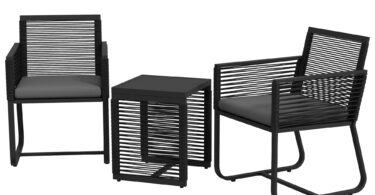 Outsunny Set de Mobilier de Gradina de 3 Piese din Ratan, Set de Bistro din Ratan din PE cu Masa din Sticla Securizata, Perne Moi pentru Sezut