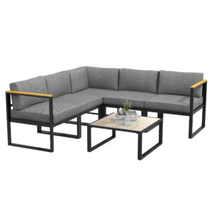 Outsunny Set de mobilier de gradina din 6 piese cu pernute de grosime 10cm, Set de canapea cu cadru din aluminiu pentru exterior cu cotiere