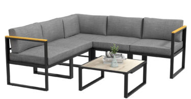 Outsunny Set de mobilier de gradina din 6 piese cu pernute de grosime 10cm, Set de canapea cu cadru din aluminiu pentru exterior cu cotiere