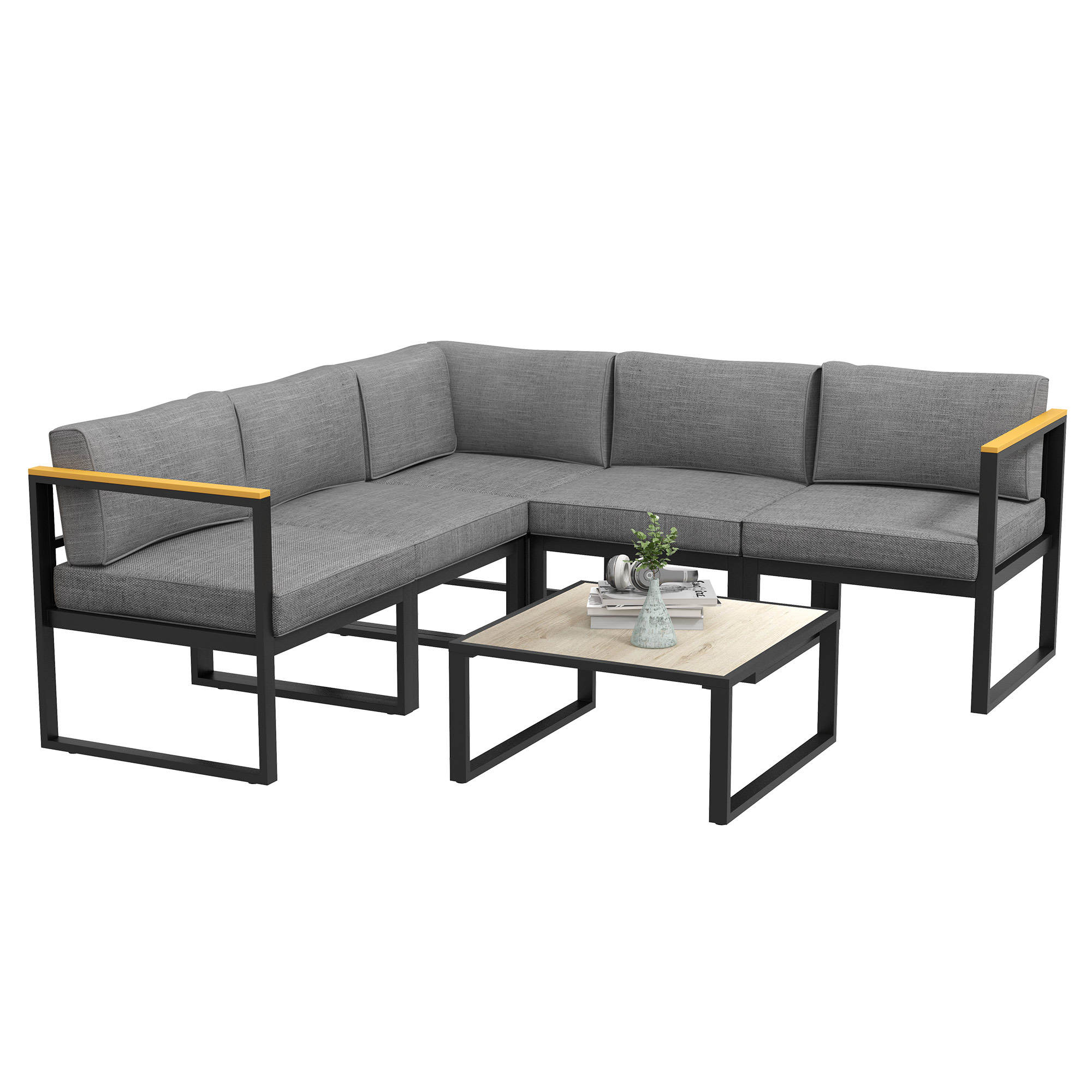 Outsunny Set de mobilier de gradina din 6 piese cu pernute de grosime 10cm, Set de canapea cu cadru din aluminiu pentru exterior cu cotiere