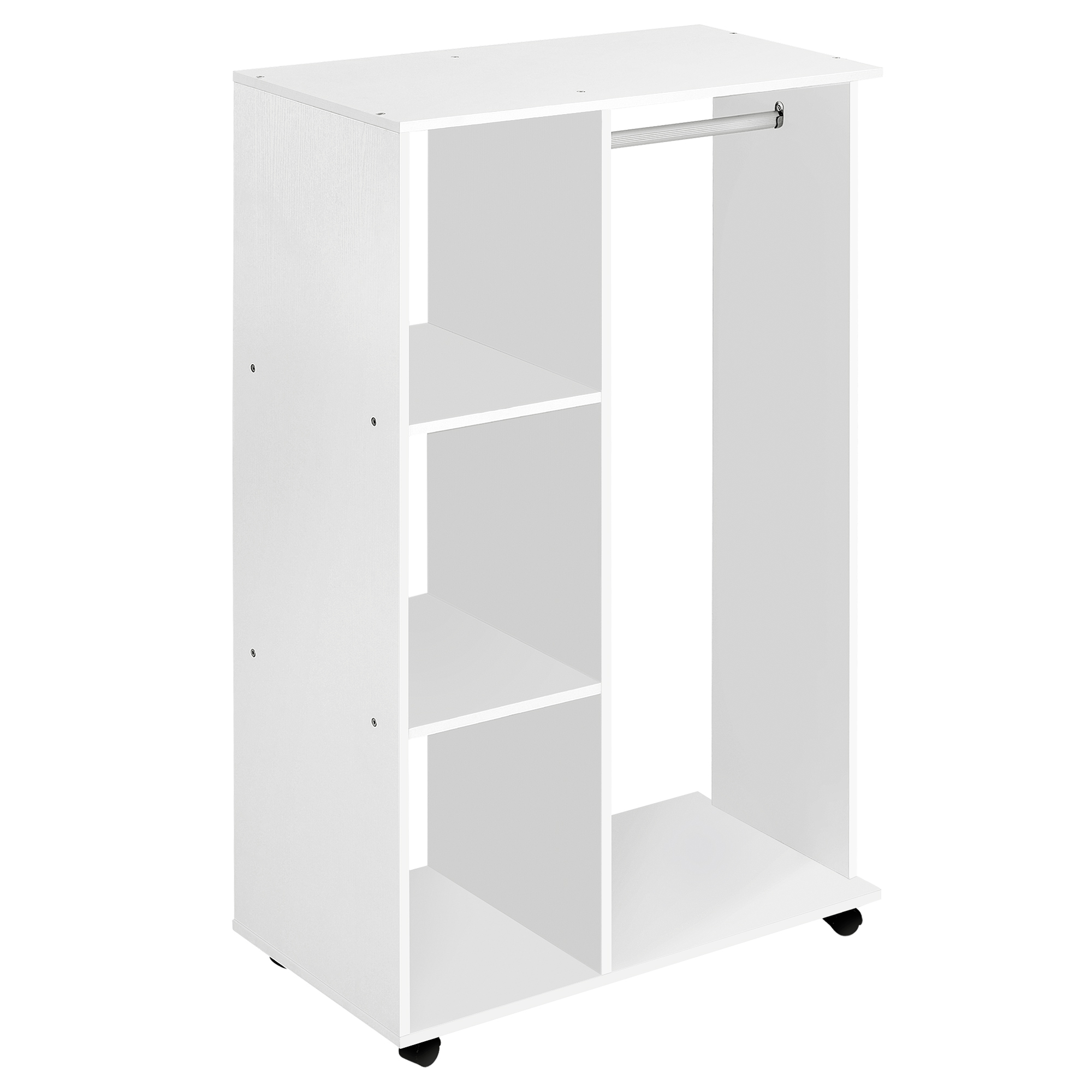 HOMCOM Suport pentru Haine de Podea, Suport cu Roți, Dulap cu 3 Rafturi și Suport pentru Haine, 80x40x128 cm, Alb | Aosom Romania