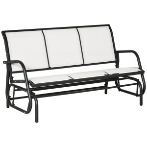 Outsunny Bancă Balansoar de Grădina cu 3 Locuri din Metal și Țesătură, 151x75x85 cm, Alb | Aosom Romania