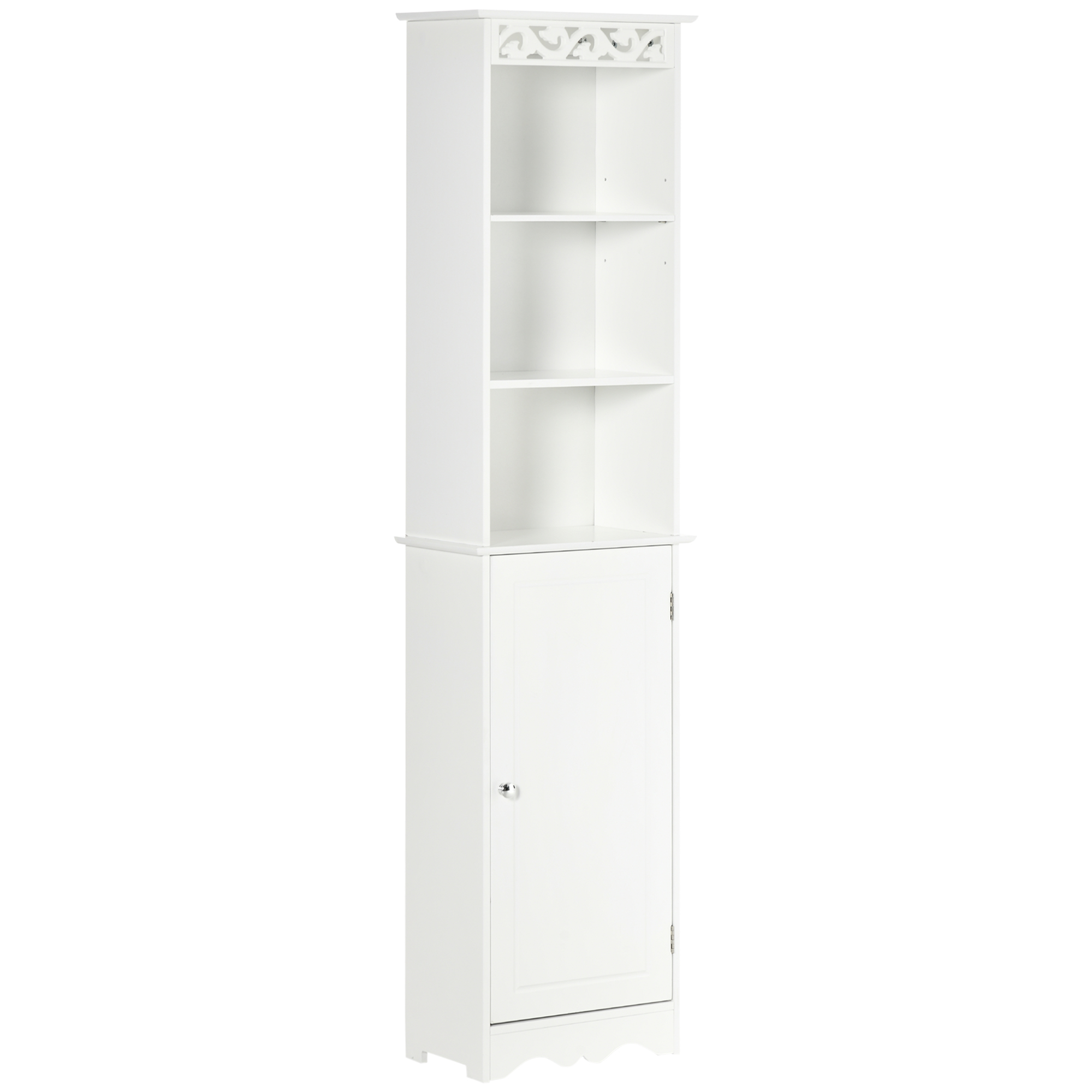Mobila Coloana HOMCOM pentru Baie, Lemn cu Decor Sculptura Floare Alba 40x23x160cm | Aosom Romania