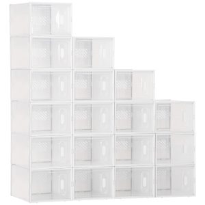 HOMCOM Dulap Dreptunghiular pentru Încălțăminte, Economisire Spațiu, 18 Cutii Transparente din Plastic PP, 25x35x19 cm | Aosom Romania