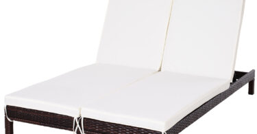 Outsunny Șezlong cu 2 Locuri din Oțel și Ratan Maro Alb cu Spătar Reglabil pentru Confort Maxim în Grădină 195x120x28cm | Aosom Romania