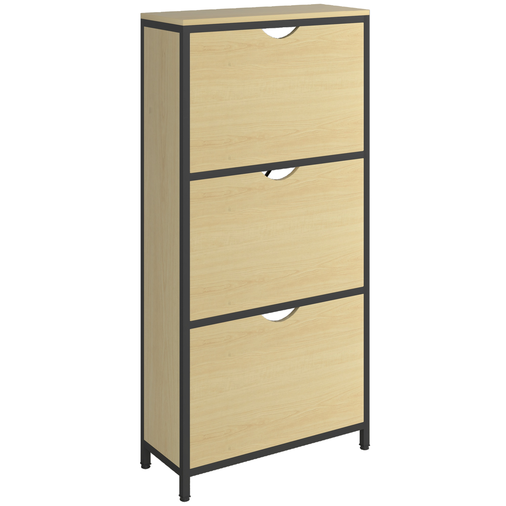 HOMCOM Dulap Îngust pentru Pantofi cu 3 Sertare Flip, Dulap Subțire pentru Depozitarea Pantofilor cu Rafturi Reglabile, 60x24x124 cm, Stejar