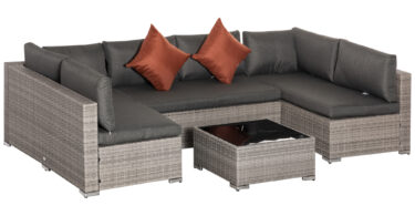Set Mobilier de Gradina 4 Piese Outsunny, Ratan PE, 3 Canapele si 1, Perne Detasabile, Gri | Aosom Romania