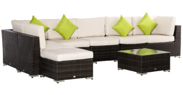 Outsunny Set Mobilier pentru Grădină 8 Piese, Canapea, Masă de Exterior, Perne Detașabile și Lavabile, Design Elegant | Aosom Romania
