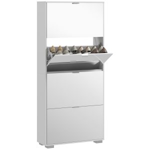HOMCOM Dulap pentru Depozitarea Încălțămintei cu Uși, Oglindă și 3 Sertare Rabatabile, 76x26x168 cm, Alb | Aosom Romania