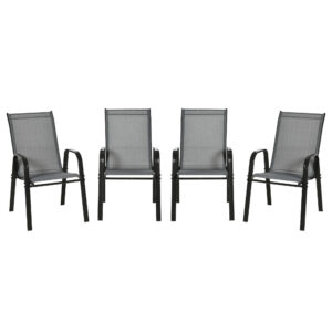 Outsunny Set de 4 Scaune de Grădină Stivuibile, Scaune de Exterior cu Cotiere din Metal și Țesătură Respirabilă, 54x75.5x95 cm, Gri | Aosom Romania