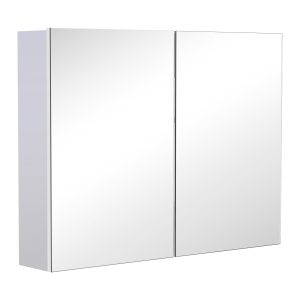 HOMCOM Dulapior de Baie cu Oglinda si 3 Rafturi din MDF Alb 80 x 60 x 15cm | Aosom Romania