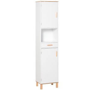 kleankin Dulap Coloana Space Saver din Lemn pentru Baie Alb | Aosom Romania