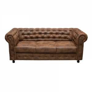 Canapea CHESTERFIELD fixa, 3 locuri, cu arcuri, maro deschis, 205x90x80 cm