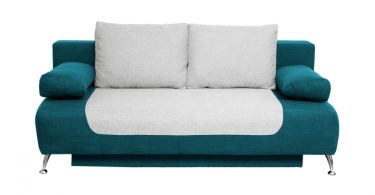 Canapea DARIA extensibila, 3 locuri, cu arcuri si lada depozitare, turcoaz + gri deschis, 195x98x74 cm