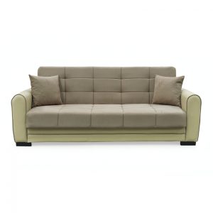 Canapea extensibila VIOLA, 3 locuri, cu arcuri si lada pentru depozitare, crem + maro, 228x85x85 cm