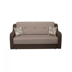 Canapea GINA XL extensibila, 3 locuri, cu arcuri si lada depozitare, maro + crem, 190x95x95 cm