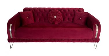 Canapea LINE fixa, 3 locuri, cu spatar rabatabil, visiniu, 225x90x90 cm