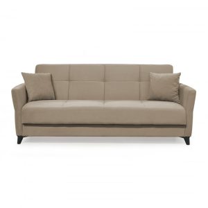 Canapea MILAS extensibila, 3 locuri, cu arcuri si lada depozitare, bej, 203x85x85 cm