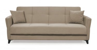 Canapea MILAS extensibila, 3 locuri, cu arcuri si lada depozitare, bej, 203x85x85 cm