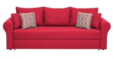 Canapea SARA II extensibila, 3 locuri, cu lada depozitare, rosu + print MZT rosu, 235x90x75 cm