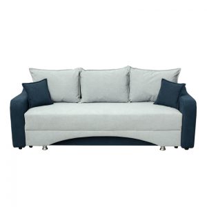 Canapea SUSIE extensibila, 3 locuri, cu arcuri si lada depozitare, albastru + gri albastrui, 222x105x80 cm