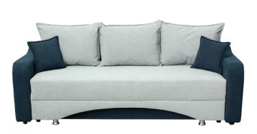 Canapea SUSIE extensibila, 3 locuri, cu arcuri si lada depozitare, albastru + gri albastrui, 222x105x80 cm