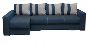 Coltar ALESSIA III extensibil, cu arcuri si lada depozitare, colt stanga, albastru, 283x150x90 cm