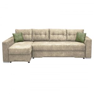 Coltar AMSTERDAM III extensibil, cu arcuri si lada depozitare, colt dreapta, gri + galben, 285x150x90 cm