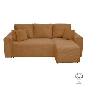 Coltar Canapea BEGA extensibil, cu arcuri si lada depozitare, colt interschimbabil, mustar, 240x153x80 cm