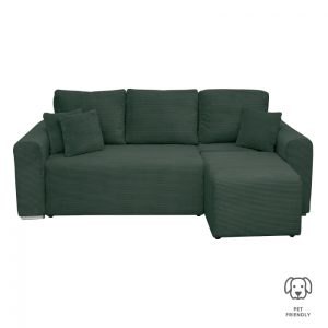 Coltar Canapea BEGA extensibil, cu arcuri si lada depozitare, colt interschimbabil, verde smarald, 240x153x80 cm