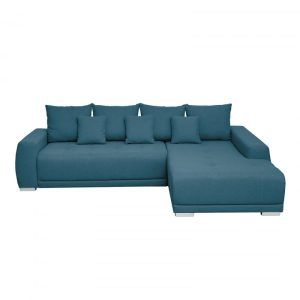 Coltar MARIBO extensibil, cu arcuri si lada depozitare, colt dreapta, turcoaz, 280x204x92 cm