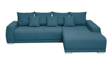 Coltar MARIBO extensibil, cu arcuri si lada depozitare, colt dreapta, turcoaz, 280x204x92 cm