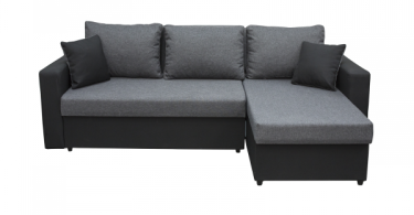 Coltar NICOLE extensibil, cu lada depozitare, colt interschimbabil, negru + gri, 225x145x82 cm