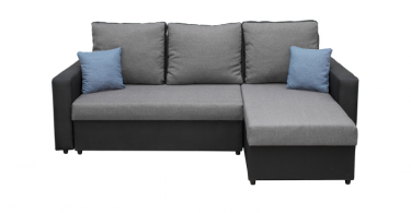 Coltar NICOLE extensibil, cu lada depozitare, colt interschimbabil, negru + gri + gri albastrui, 225x145x82 cm