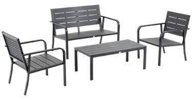 Outsunny Set Mobilier de Grădină 4 Piese, Lamele din Plastic, Culoare Cafea | Aosom Romania