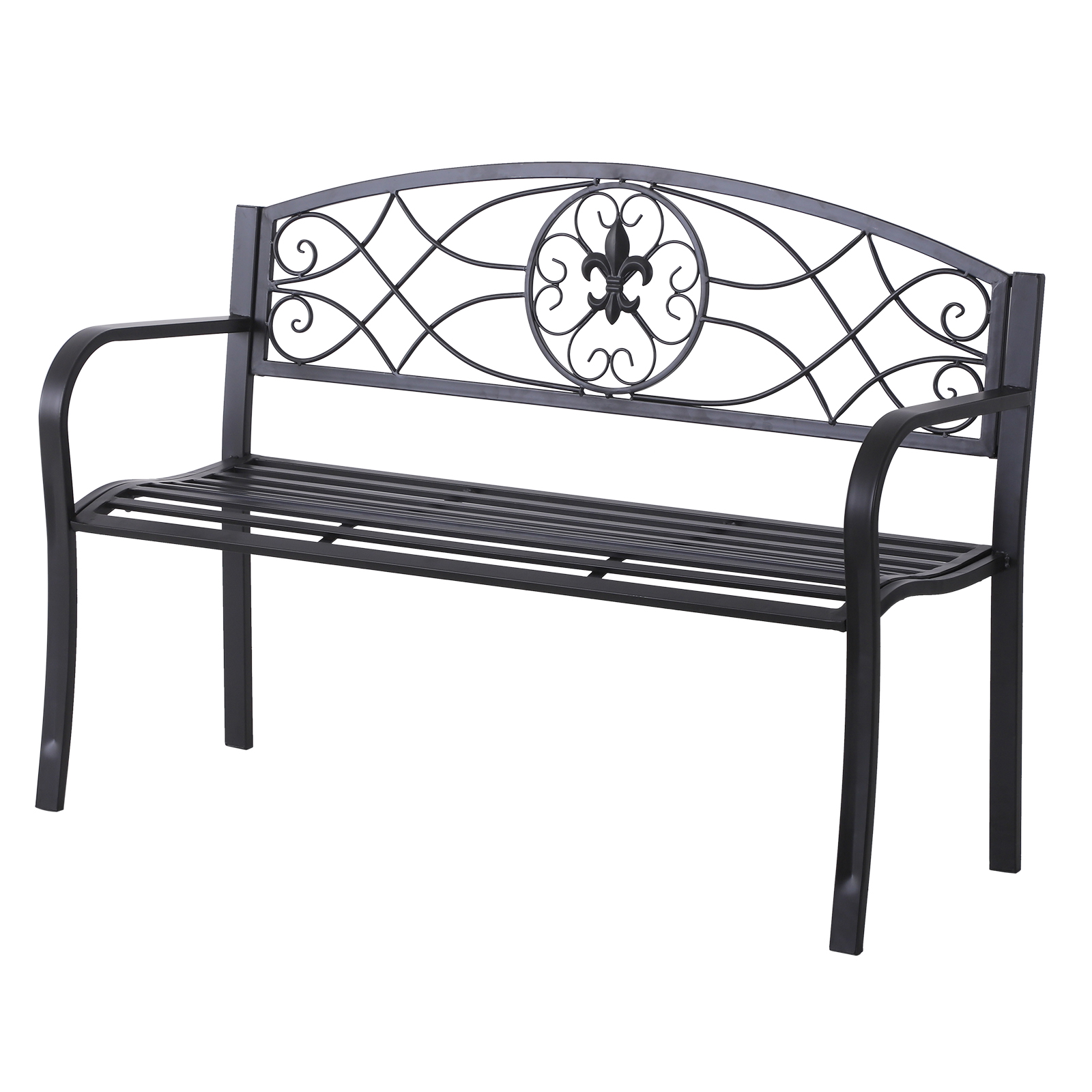 Outsunny Bancuta de Gradina in Fier Forjat 129 x 50 x 91cm Negru | Aosom Romania
