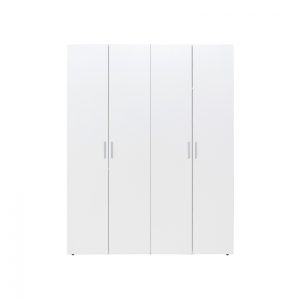 Dulap ALMA L, 4 usi, 6 rafturi, bara de haine, alb, 160x52x203 cm