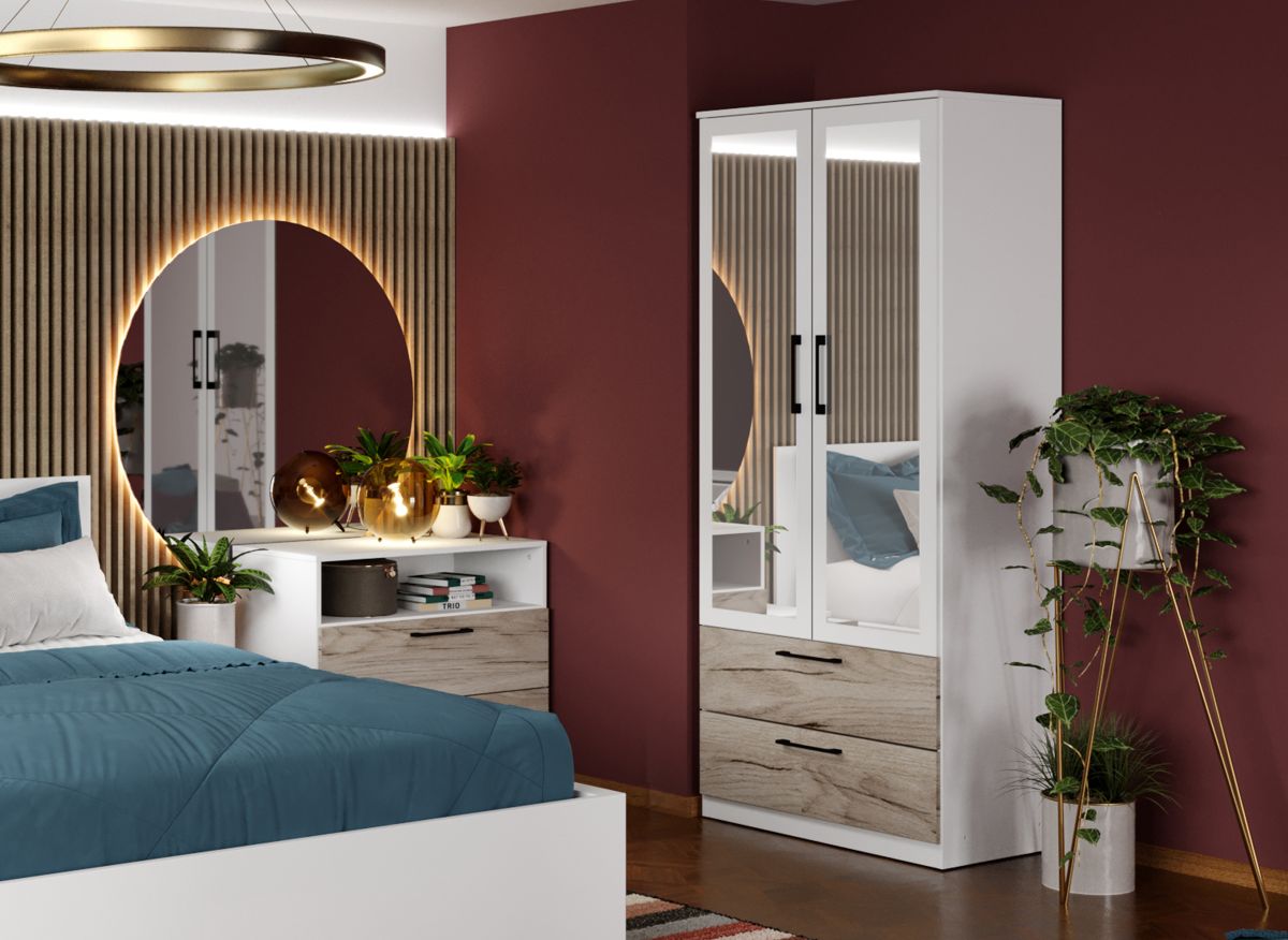 Dulap Relax Alb / Stejar k02 - C83/05 cu oglinda - imagine 2