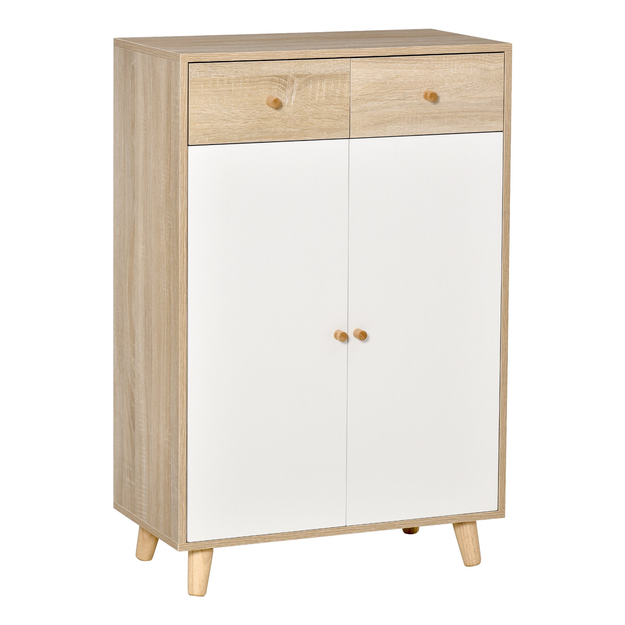 Dulap Pantofi HOMCOM cu 4 Rafturi și 2 Sertare, Capacitate 12 Perechi, 68x35x102.5 cm, Design Modern, Lemn Alb | Aosom Romania