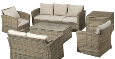 Outsunny Set Mobilier de Grădină 6 Piese, Canapea, 2 Fotolii, Ratan Bej, Confortabil pentru 7 Persoane, Design Modern | Aosom Romania
