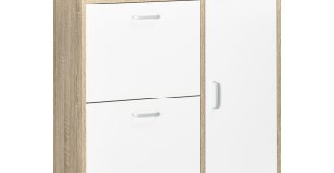 Pantofar cu 2 usi rabatabile si dulap pentru pantofi HOMCOM, reglabil, natural, alb | Aosom Romania