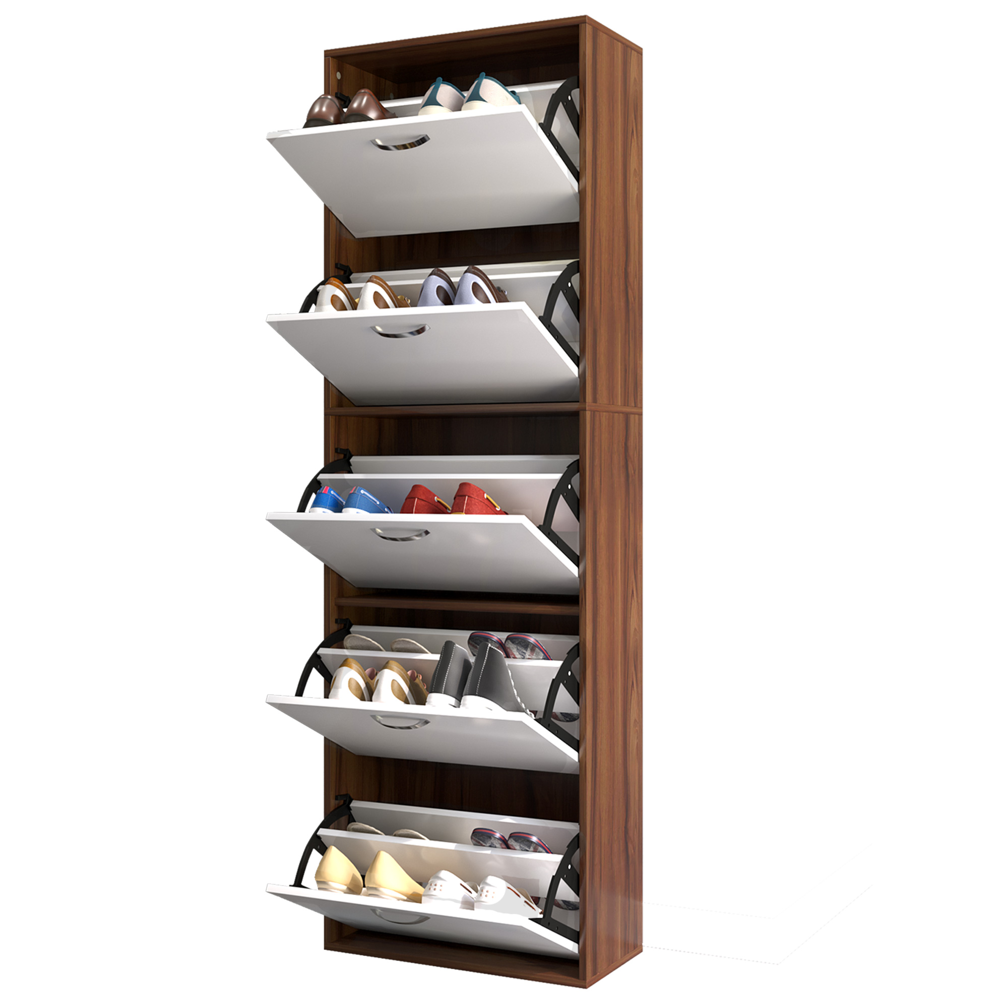 HOMCOM Dulap pentru Pantofi cu 5 Sertare pentru 30 Perechi de Pantofi, 60x28x189 cm, Maro | Aosom Romania