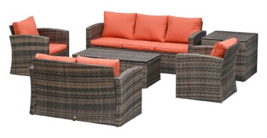 Outsunny Set Mobilier de Grădină 6 Piese, Ratan Maro, Confortabil pentru 7 Persoane, Ideal pentru Petreceri în Aer Liber | Aosom Romania