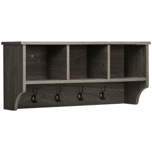 HOMCOM Umeraș de Perete Stil Rustic cu 4 Cârlige și Compartimente Deschise, din Lemn, pentru Haine | Aosom Romania