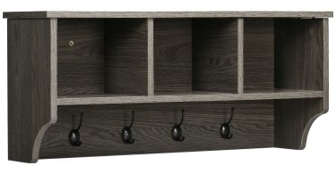 HOMCOM Umeraș de Perete Stil Rustic cu 4 Cârlige și Compartimente Deschise, din Lemn, pentru Haine | Aosom Romania